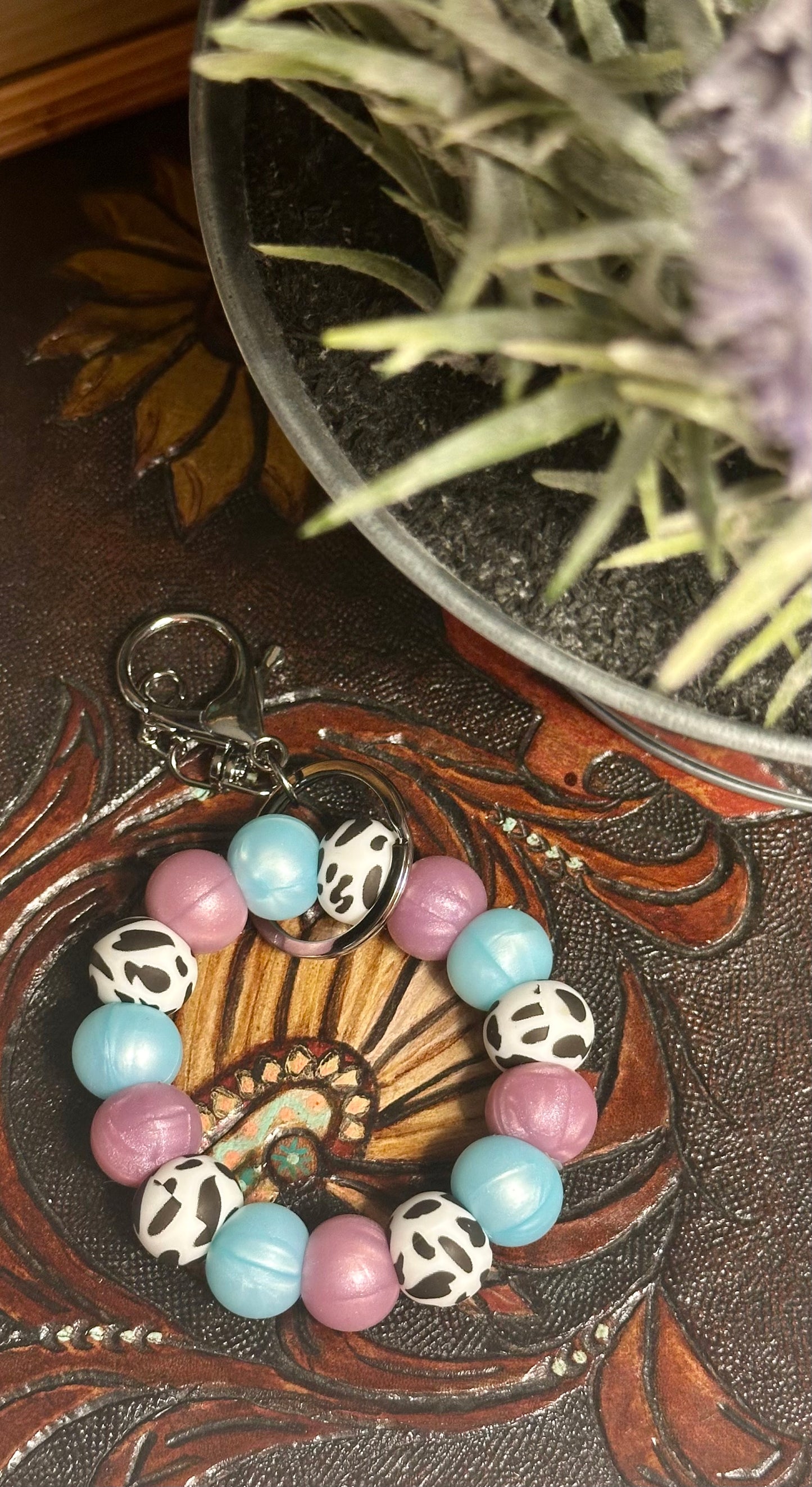 Purple/Blue Pearl Cowprint Wristlet