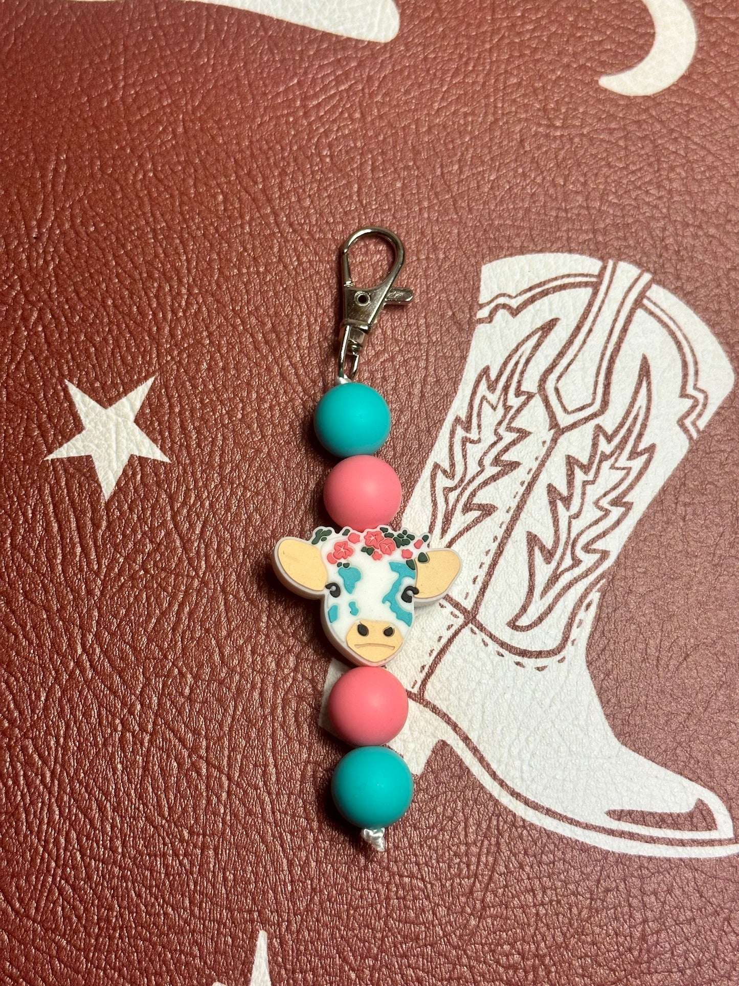 Teal Cow Keychain