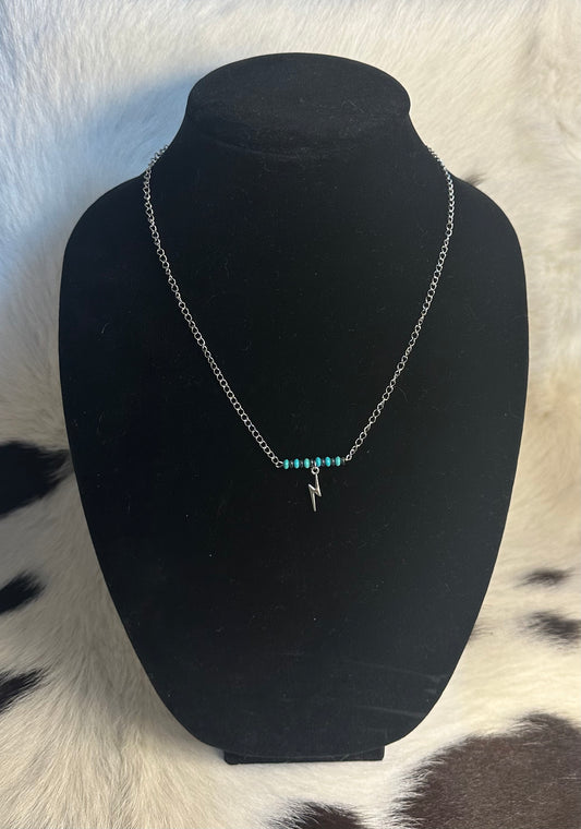 Turquoise Lightning Bolt Bar Necklace