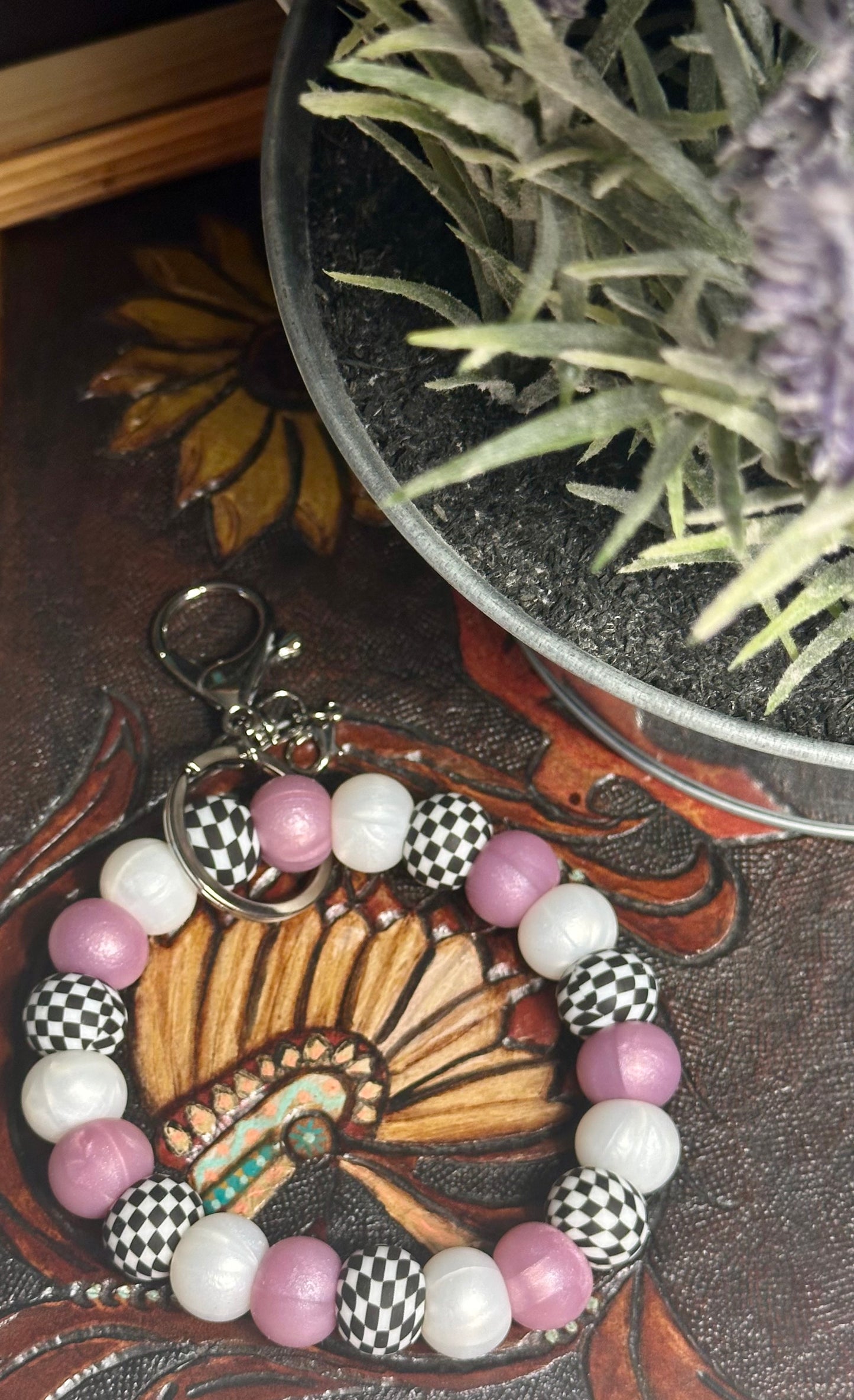 Purple and Black checkered Keychain Wristlet