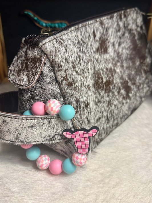 Pink Checkered Cow Cup/bag Charm