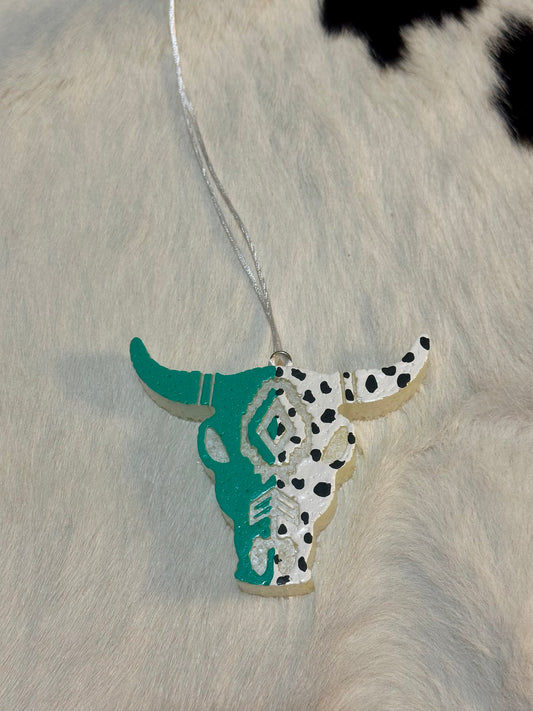 Teal Bull Skull Freshie (Strawberry Leather)